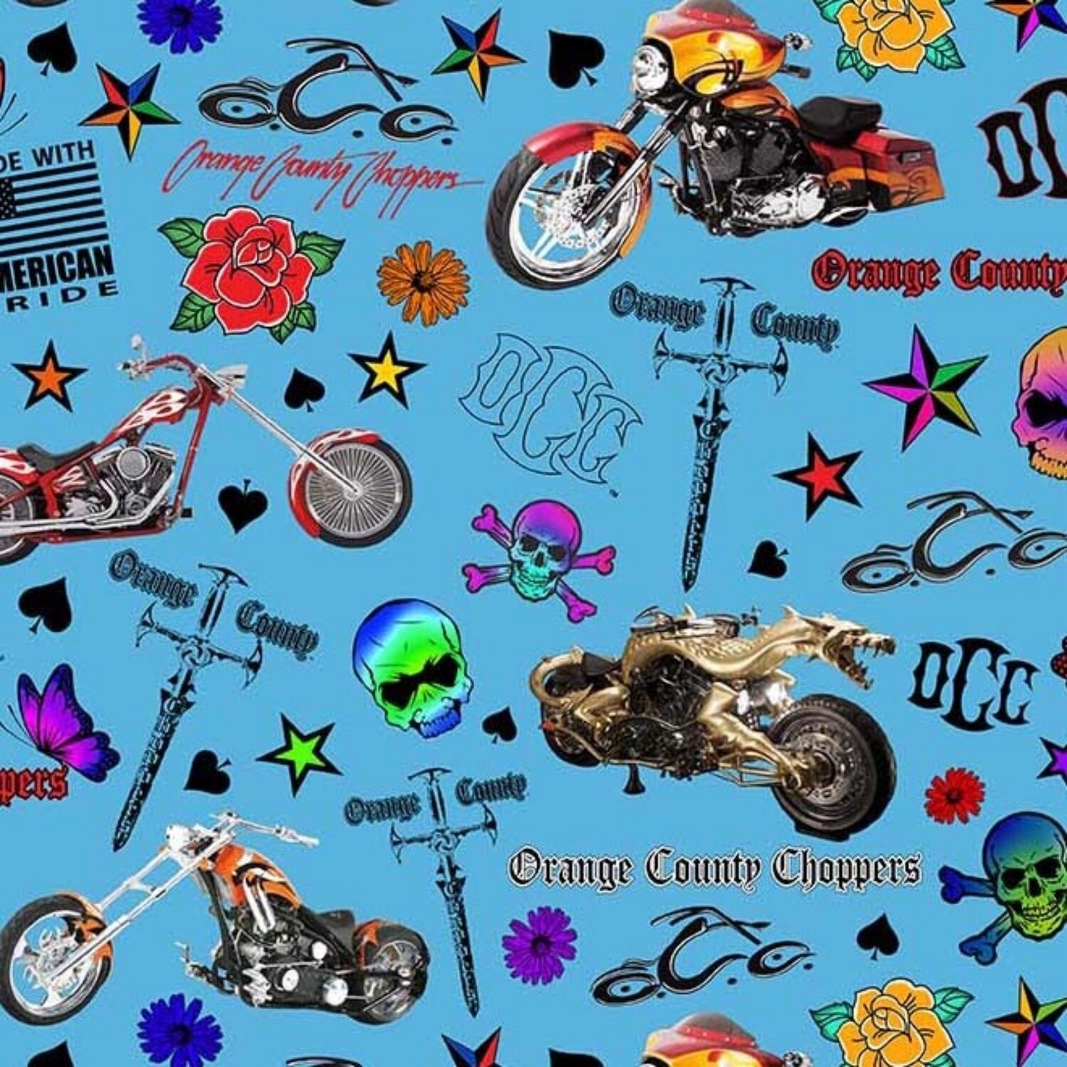 Michael Miller Fabric - Orange County Choppers Tattoo - 100% Cotton Fabric