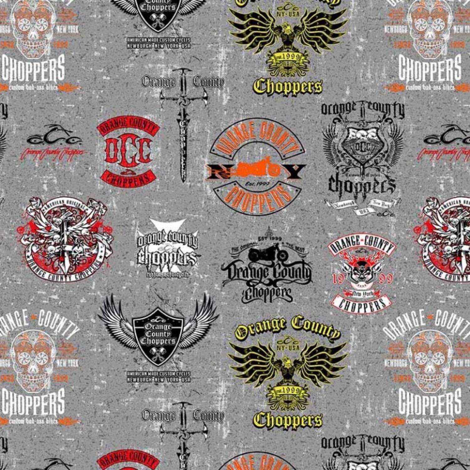 Michael Miller Fabric - Orange County Choppers Graphic Allover - 100% Cotton Fabric