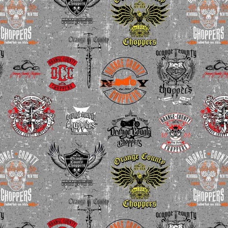 Michael Miller Fabric - Orange County Choppers Graphic Allover - 100% Cotton Fabric