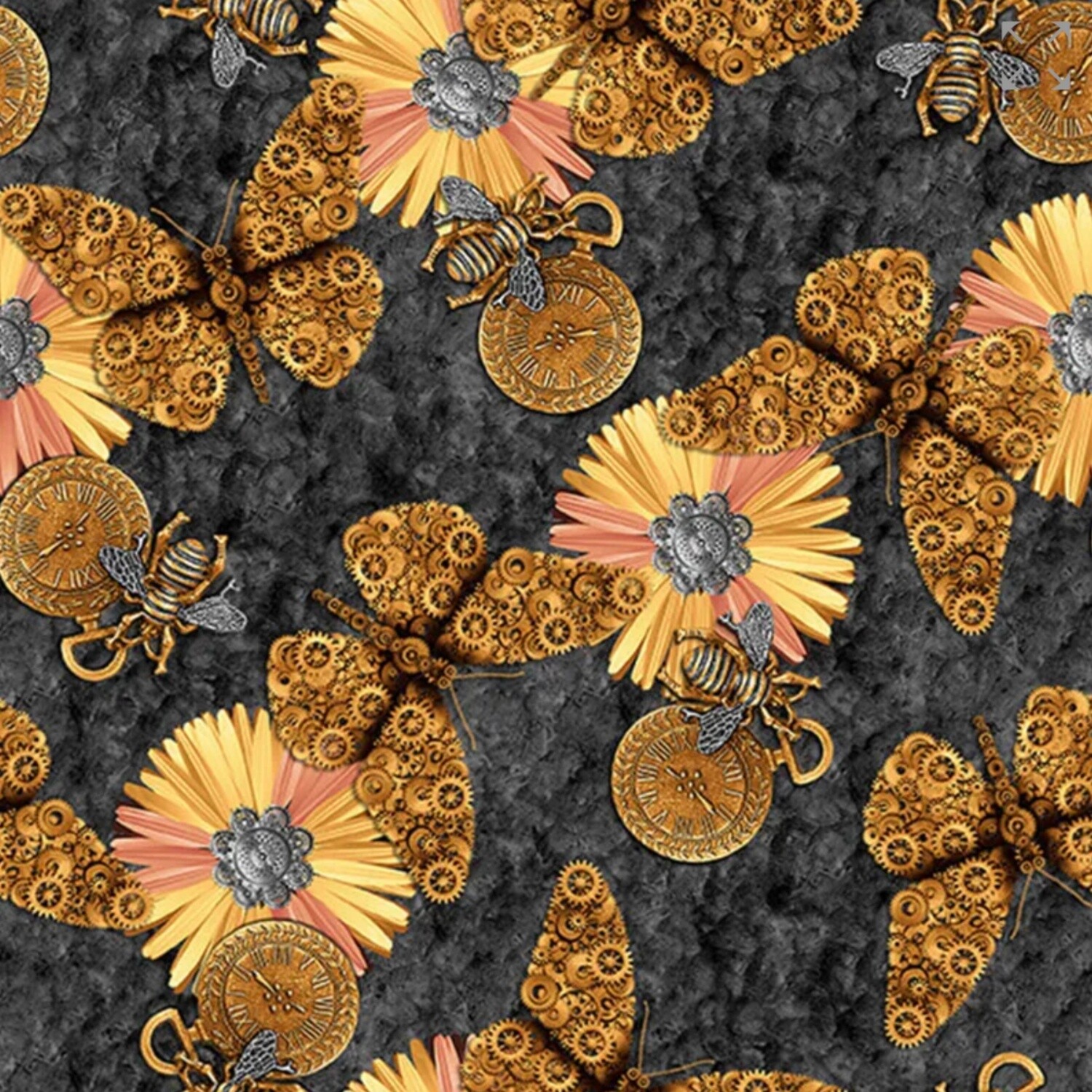 Blank Quilting - Alternative Age - Butterflies &amp; Flowers - Black - 100% Cotton