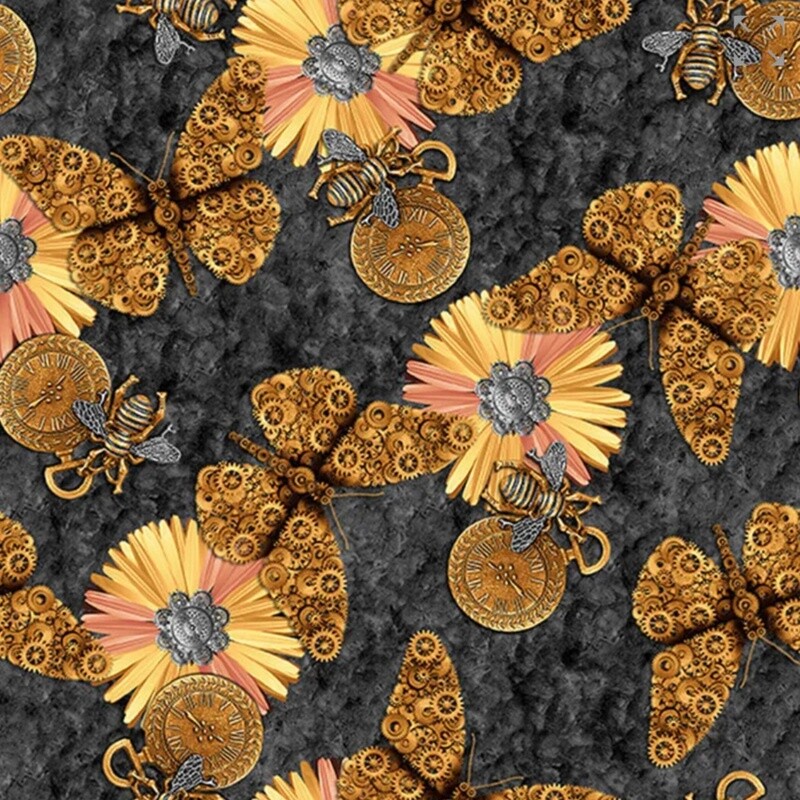Blank Quilting - Alternative Age - Butterflies &amp; Flowers - Black - 100% Cotton