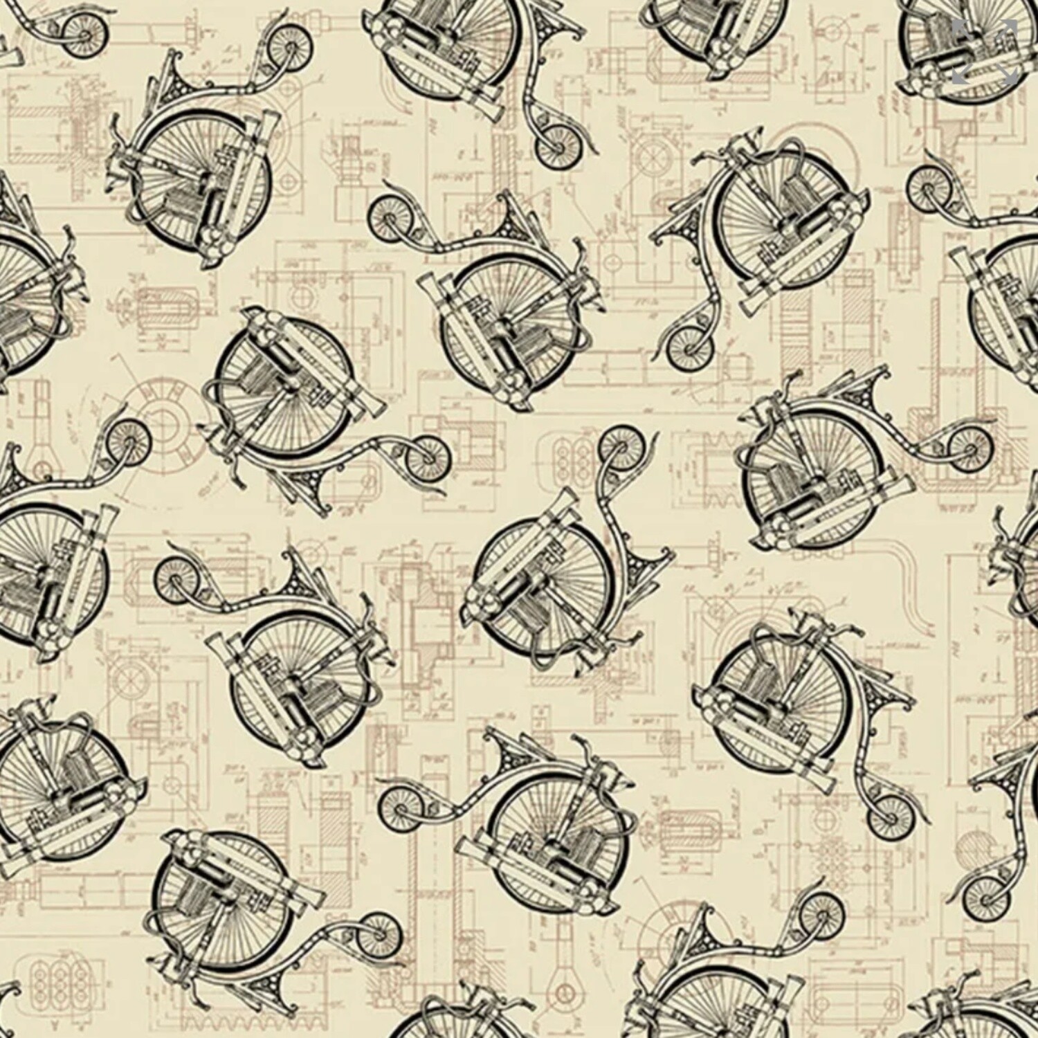 Blank Quilting - Alternative Age - Bicycles - Parchment - 100% Cotton