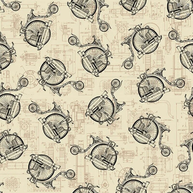 Blank Quilting - Alternative Age - Bicycles - Parchment - 100% Cotton