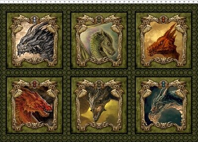 Dragons &quot;The Ancients&quot; by Jason Yenter - 100% cotton print fabric - Panel