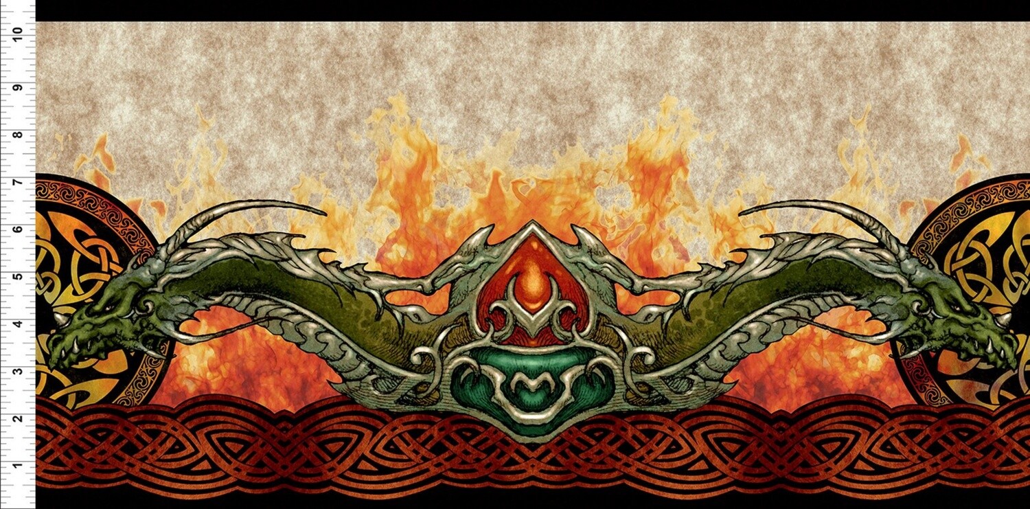 Dragons &quot;The Ancients&quot; by Jason Yenter - 100% cotton print fabric - Border Print