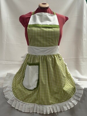 Retro Vintage 50&#39;s Style Full Apron - Apple Green Gingham with White Trim