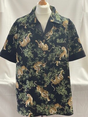 Handmade Retro Cuban Collared Hawaiian Rockabilly Shirt - Premium Fabric - Black - Tigers