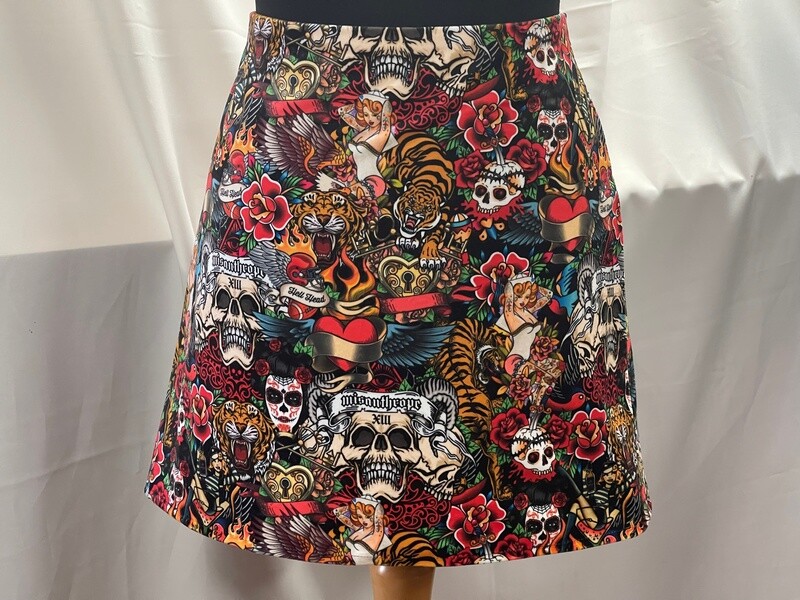 Handmade - Velvet - Straight Skirt - Vintage Tattoos (FCVSK04)