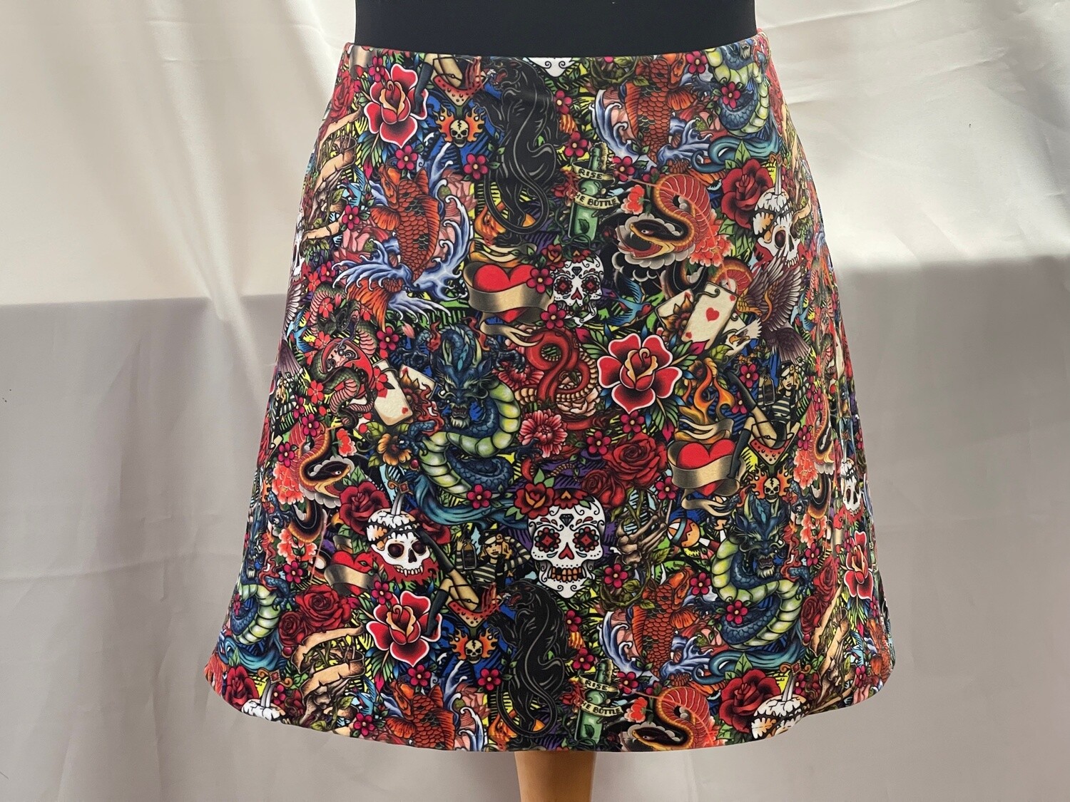 Handmade - Velvet - Straight Skirt - Vintage Tattoos (FCVSK02), Size: S