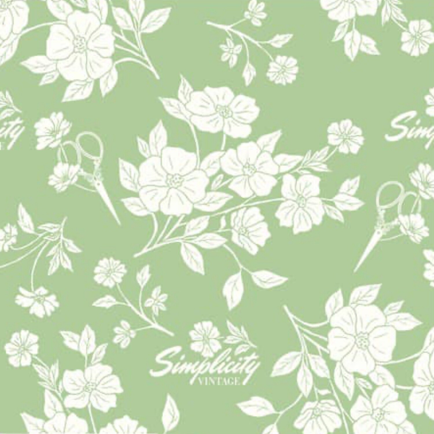 Simplicity Vintage - Sewing Floral - 100% cotton print fabric