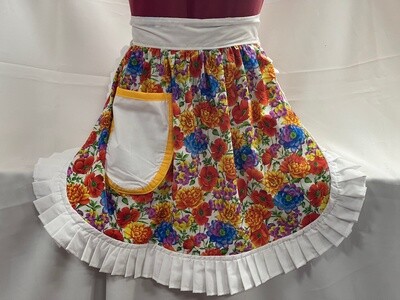Retro Vintage 50s Style Half Apron / Pinny - Summer Flowers with White Trim
