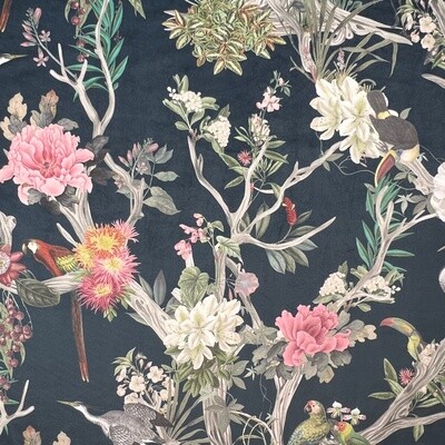 Digitally printed, soft &amp; durable plush Velvet fabric 290gsm - Chinoiserie - Midnight