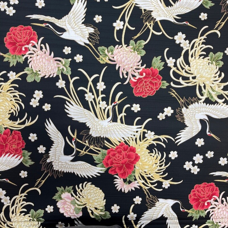 Kinzoku - Black - 100% cotton Japanese metallic print fabric