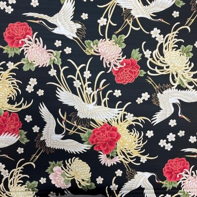 Kinzoku - Black - 100% cotton Japanese metallic print fabric