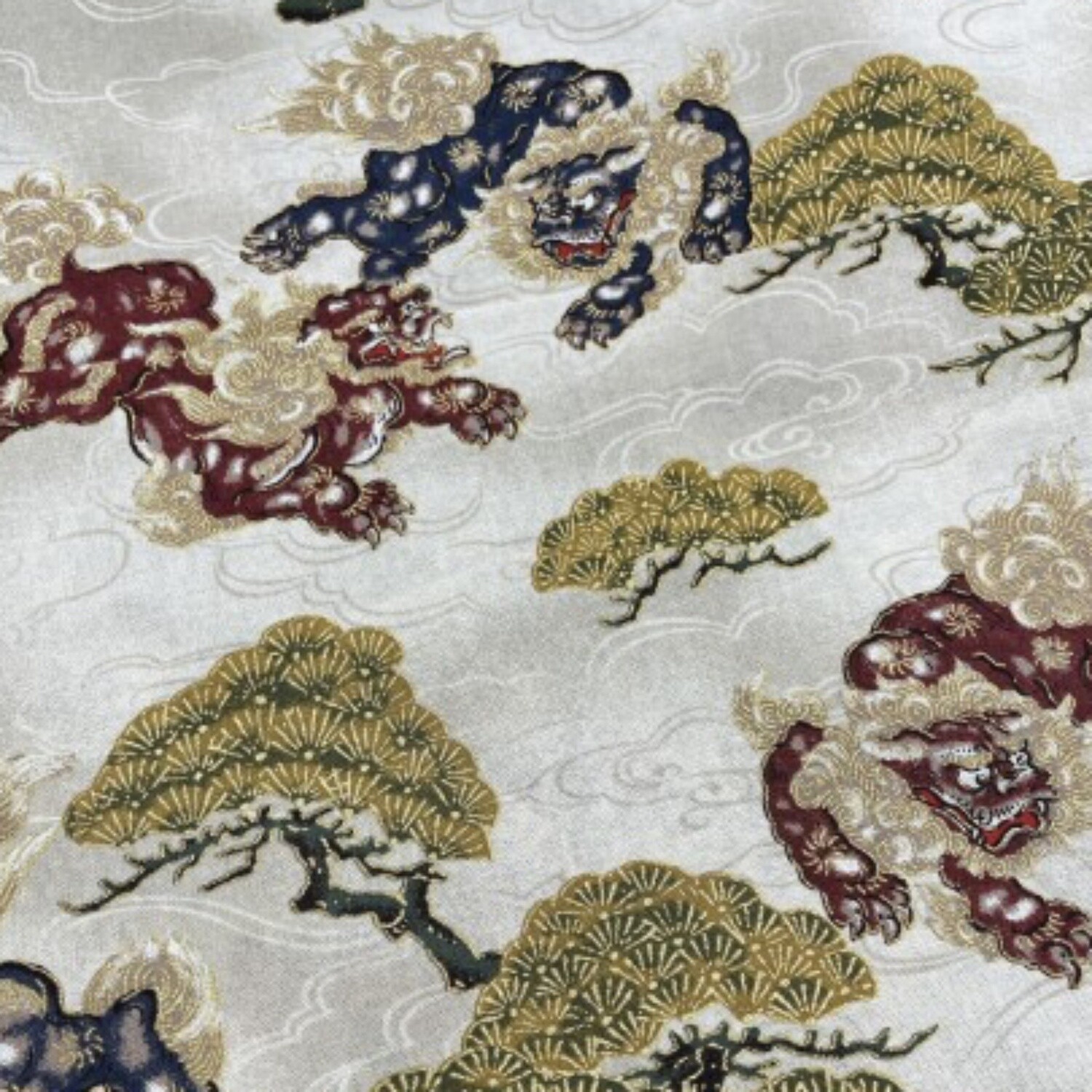 Sakana - Beige - 100% cotton Japanese metallic print fabric