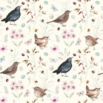 Birdsong - Cream - 100% cotton print fabric