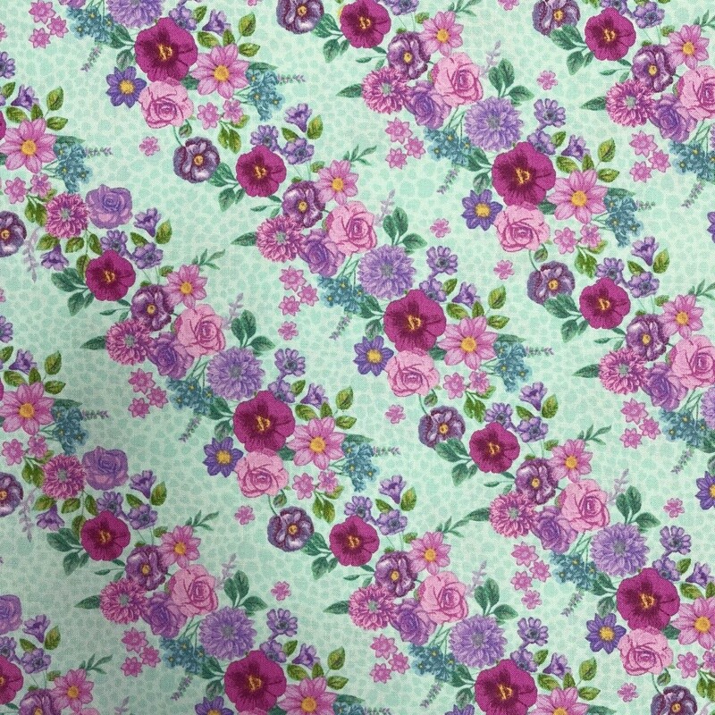 In Bloom - Turquoise - 100% cotton print fabric
