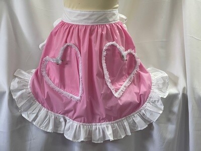 Retro Vintage 50s Style Half Apron with 2 Lace Trimmed Heart Shaped Pockets - Candy Pink