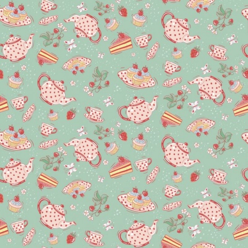 Fairy Garden - Tea Party - Green - 100% cotton print fabric