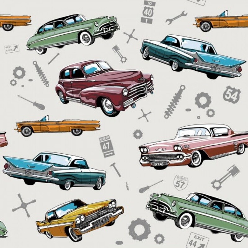 Classics - Vintage Cars - Linen  - 100% cotton print fabric