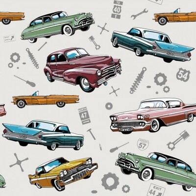 Classics - Vintage Cars - Linen  - 100% cotton print fabric