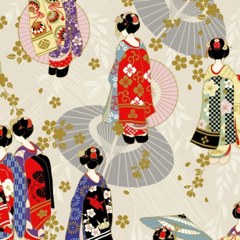 Horo - Japanese Metallic - Cream - 100% cotton print fabric