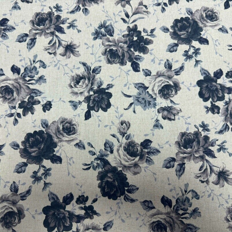 Usaka - Natural / Black - 45% cotton / 55% linen print fabric