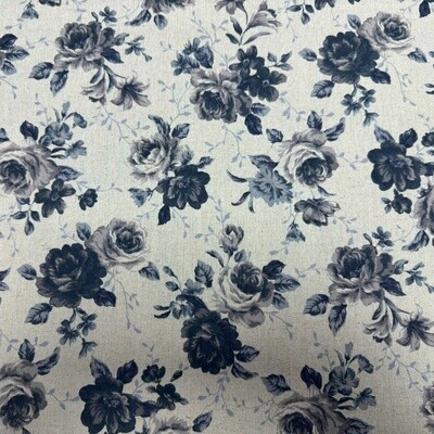 Usaka - Natural / Black - 45% cotton / 55% linen print fabric