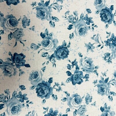 Usaka - Natural / Blue - 45% cotton / 55% linen print fabric