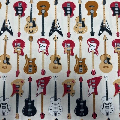 Ebisu - Guitars - White - 100% cotton print fabric