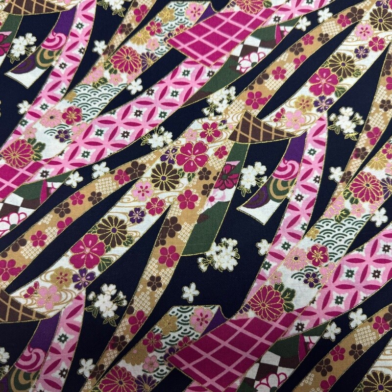 Fukui - Black / Pink - 100% cotton print fabric
