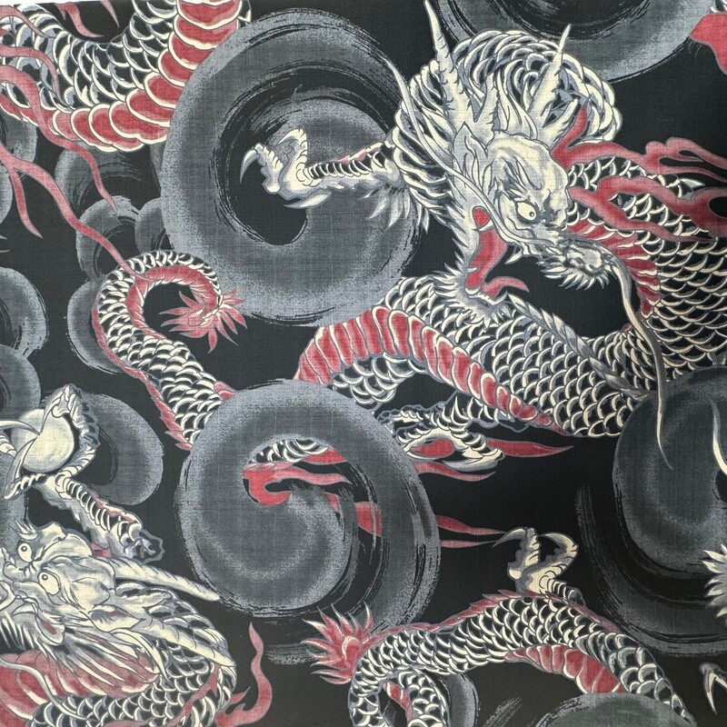 Miya (Dragons) - Black - 100% cotton print fabric