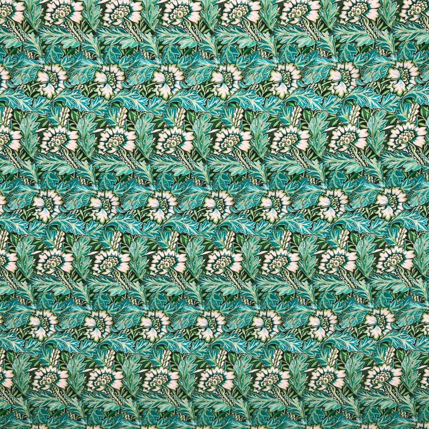 Vintage Anemone Flower - Green - 100% cotton digital print fabric