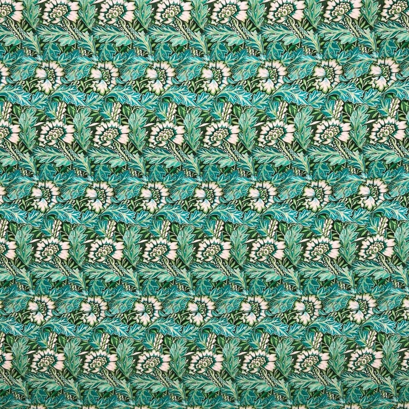 Vintage Anemone Flower - Green - 100% cotton digital print fabric