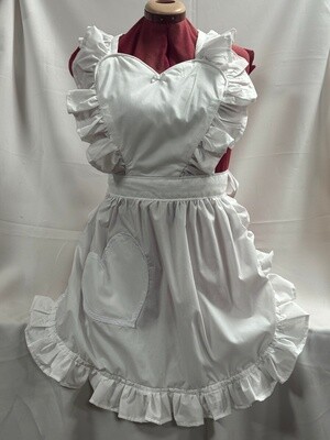 Retro Vintage 50&#39;s Style Full Apron with Heart Shaped Top and Pocket - White
