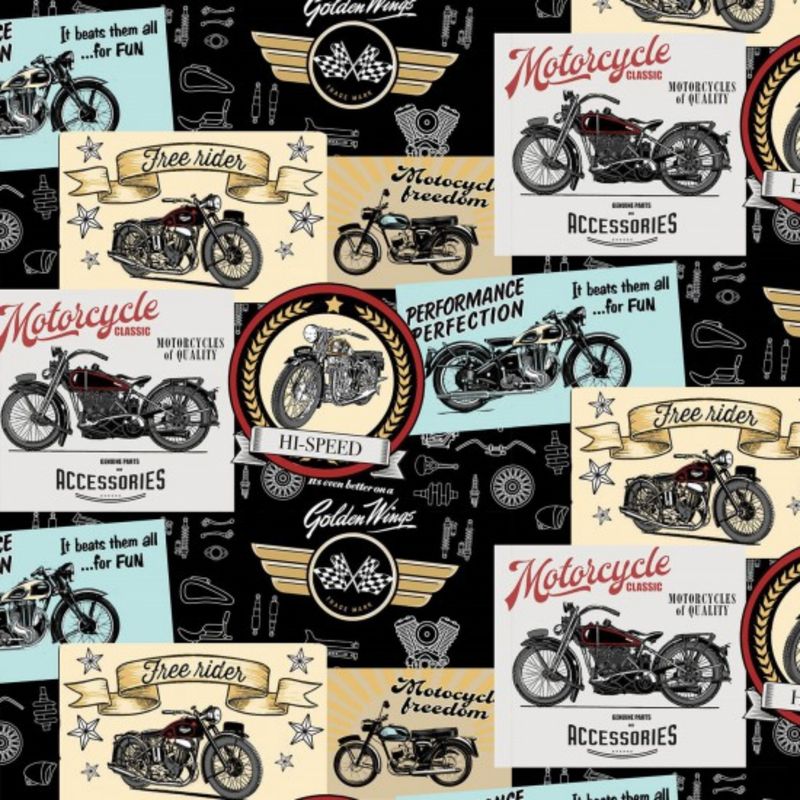 Live To Ride - Montage - 100% cotton print fabric