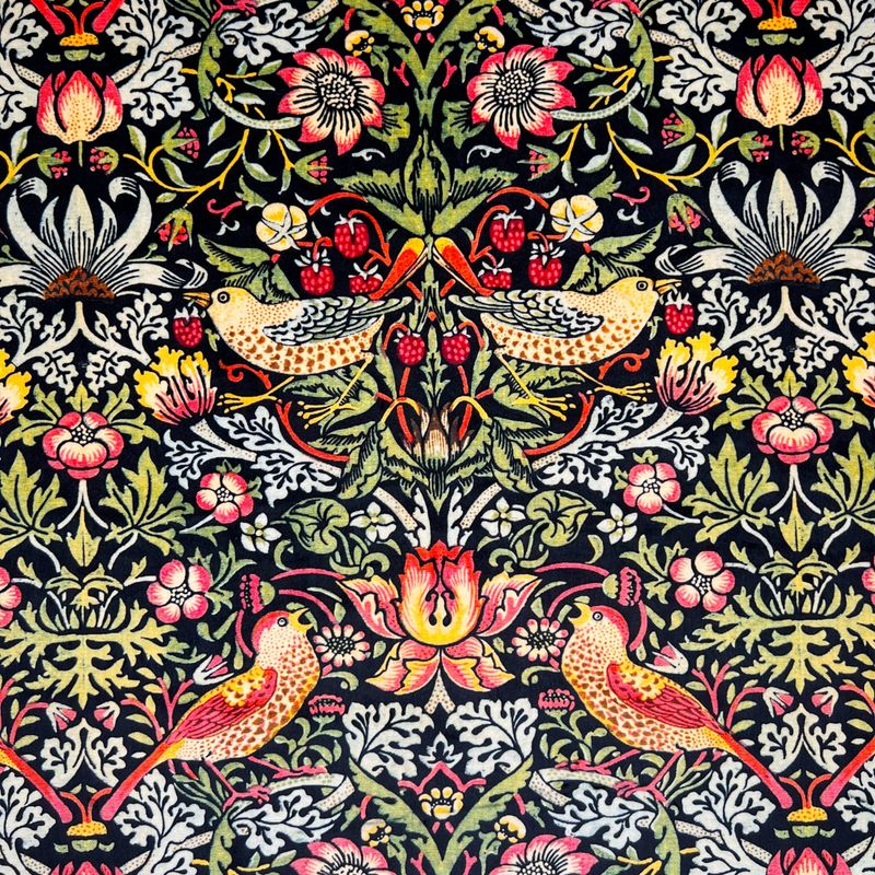 Digitally printed, soft &amp; durable plush Velvet fabric 290gsm - Strawberry Thief - Ebony