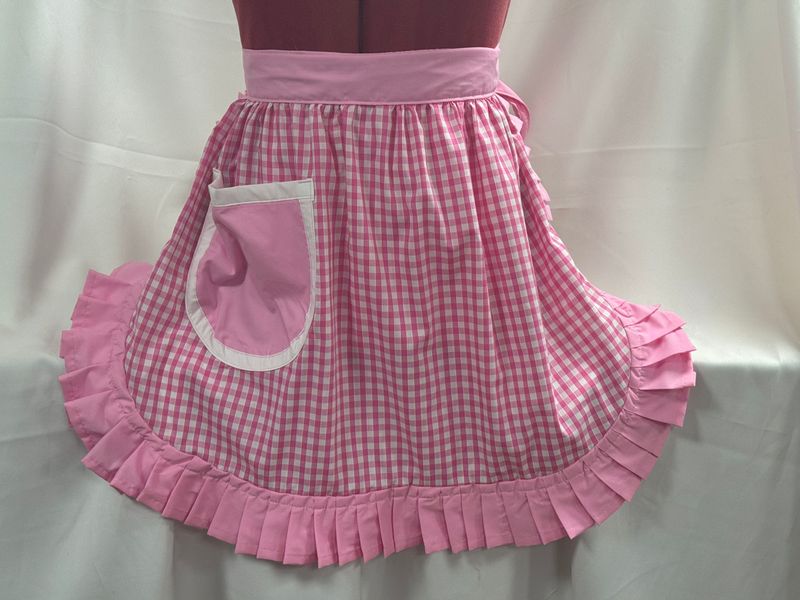 Retro Vintage 50&#39;s Style Half Apron - Pink &amp; White Gingham