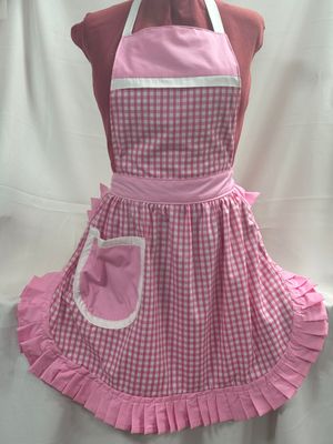 Retro Vintage 50&#39;s Style Full Apron - Pink &amp; White Gingham