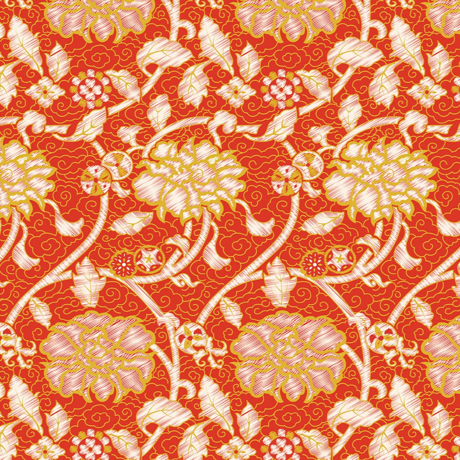 V&amp;A Serenity In Japan - Peonies and Rosettes - 100% Organic Cotton Print Fabric