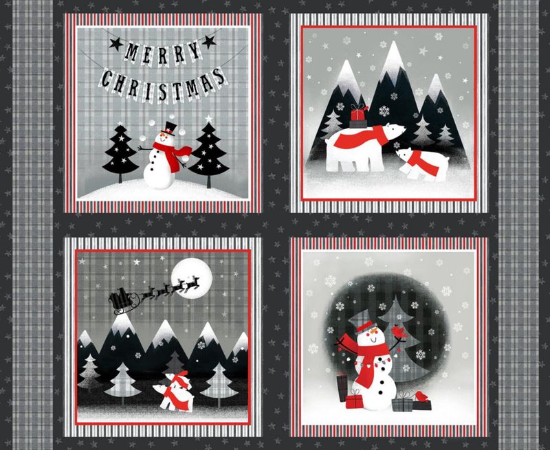 Red &amp; Grey Christmas Panel - 100% Cotton