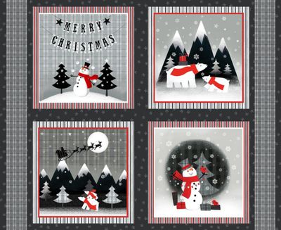 Red &amp; Grey Christmas Panel - 100% Cotton