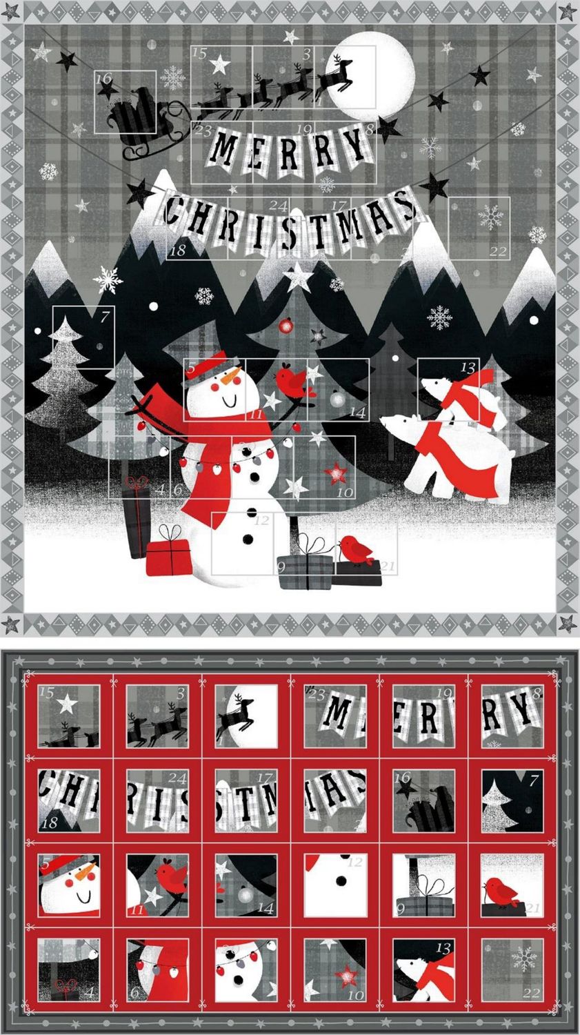 Red &amp; Grey Christmas Advent Calendar - 100% Cotton