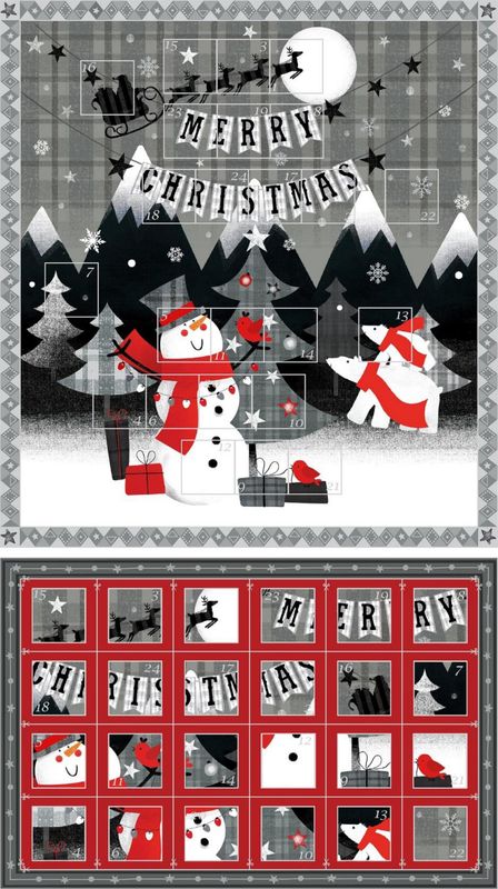 Red &amp; Grey Christmas Advent Calendar - 100% Cotton