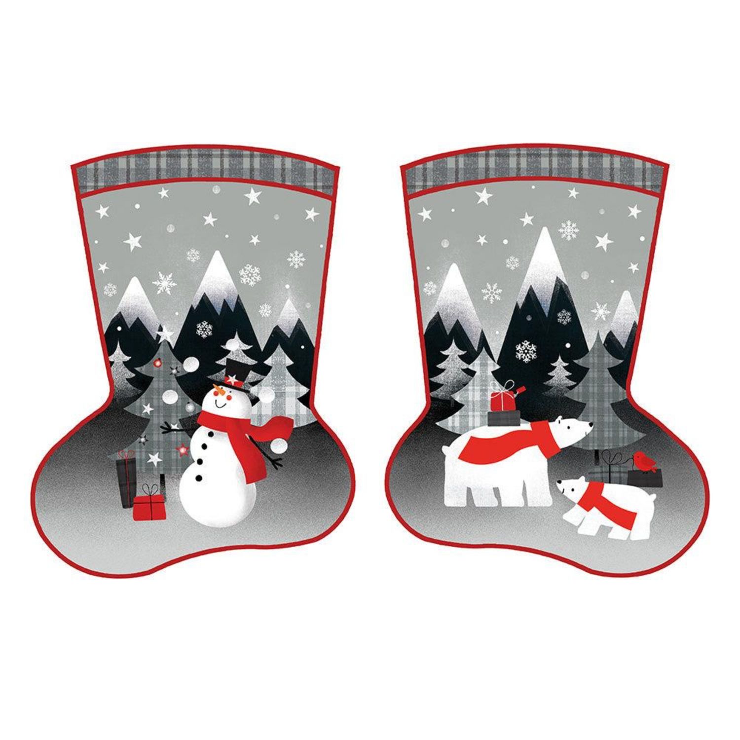 Red &amp; Grey Christmas Stocking - 100% Cotton