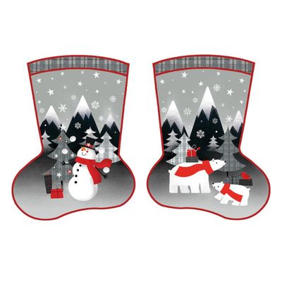 Red &amp; Grey Christmas Stocking - 100% Cotton