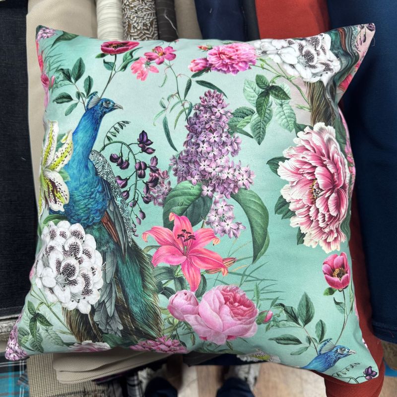 Large Cushion Cover - Peacock Blossom in Duck Egg - 290gsm Velvet