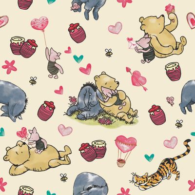 Winnie Loves - Pooh Bear &amp; Eyeore - Cream - 100% cotton digital print fabric