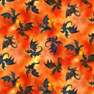 Fire and Fury - Dragons - Orange - 100% cotton print fabric