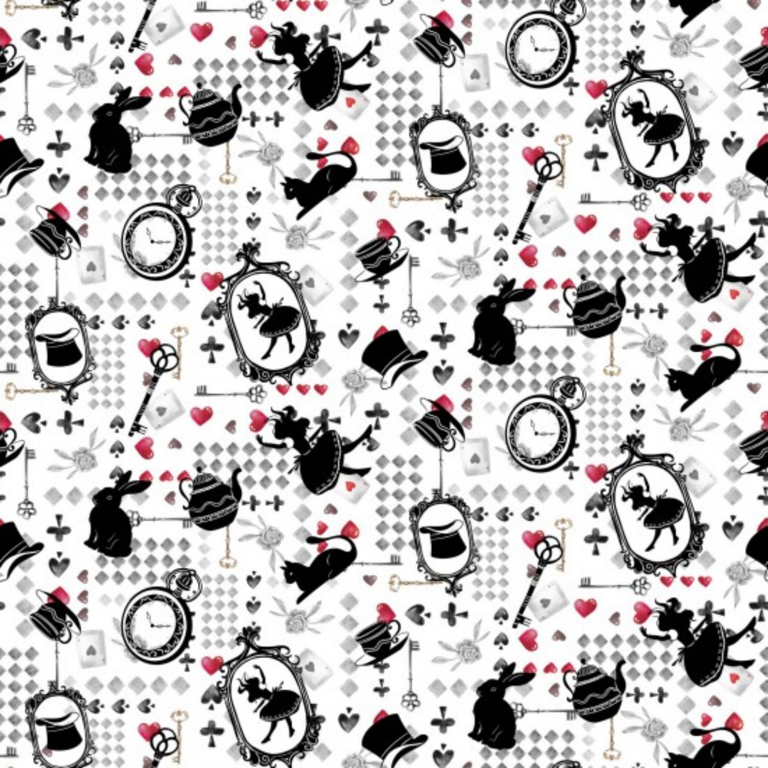 Alice - Silhouettes - White - 100% cotton print fabric